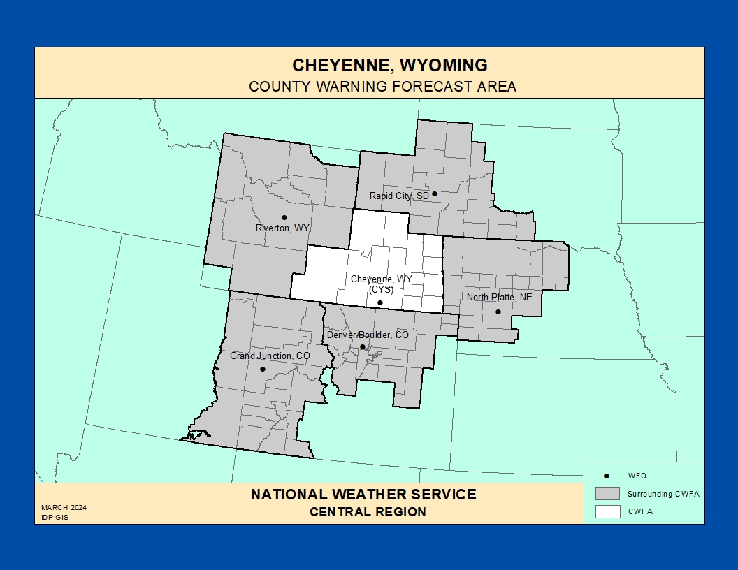 Map of the NWS Cheyenne forecast office County Warning Area